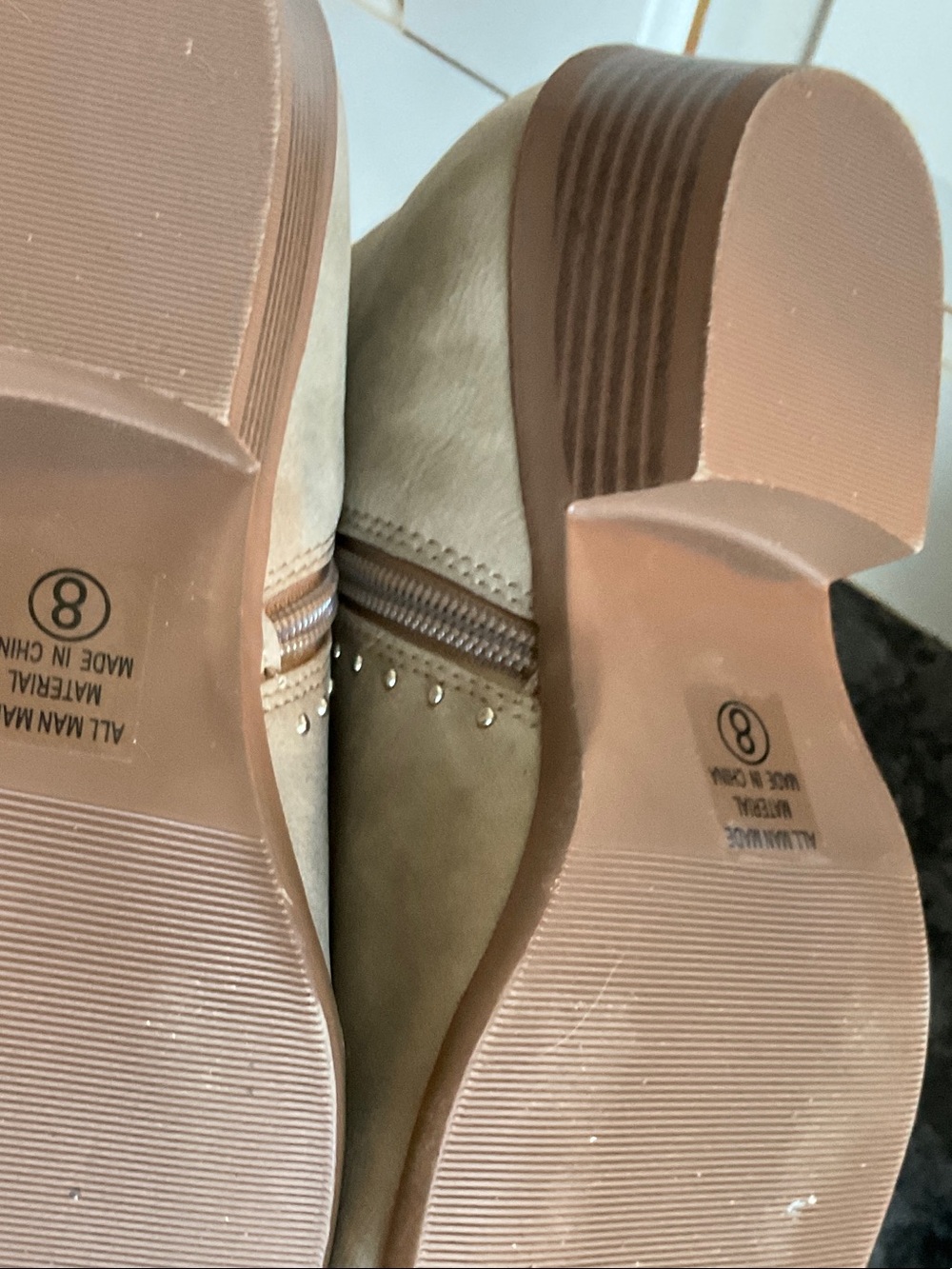 Soda Beige Suede Ankle Booties with Side Zip - Picture 4 of 5